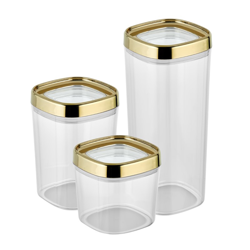 Mugiss Bonny Erzak Saklama Kabı 3Lü Set Metalik Kaplama Kapak 1,8Lt 1Lt 600ML M-ESK-1101
