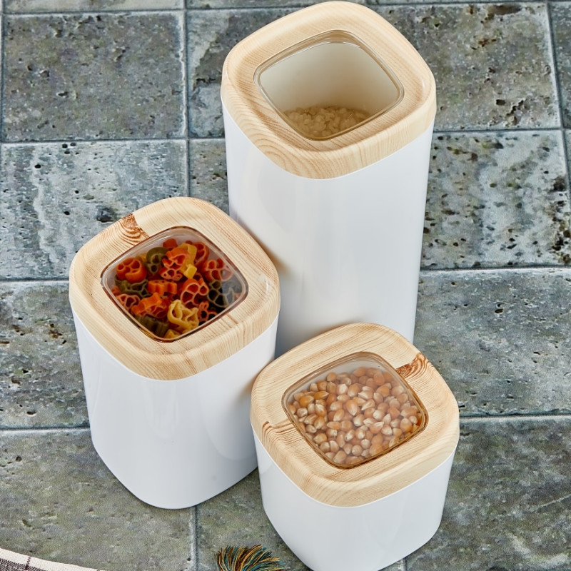 Mugiss Bonny Erzak Saklama Kabı Ahşap Kaplama Kapak Renkli Hazne 600 Ml M-ESK-0213