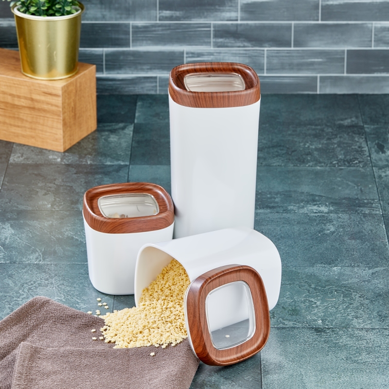 Mugiss Bonny Erzak Saklama Kabı Ahşap Kaplama Kapak Renkli Hazne 600 Ml M-ESK-0213