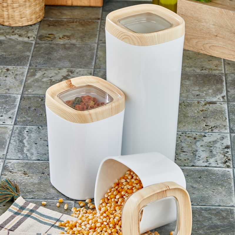 Mugiss Bonny Erzak Saklama Kabı Ahşap Kaplama Kapak Renkli Hazne 600 Ml M-ESK-0213