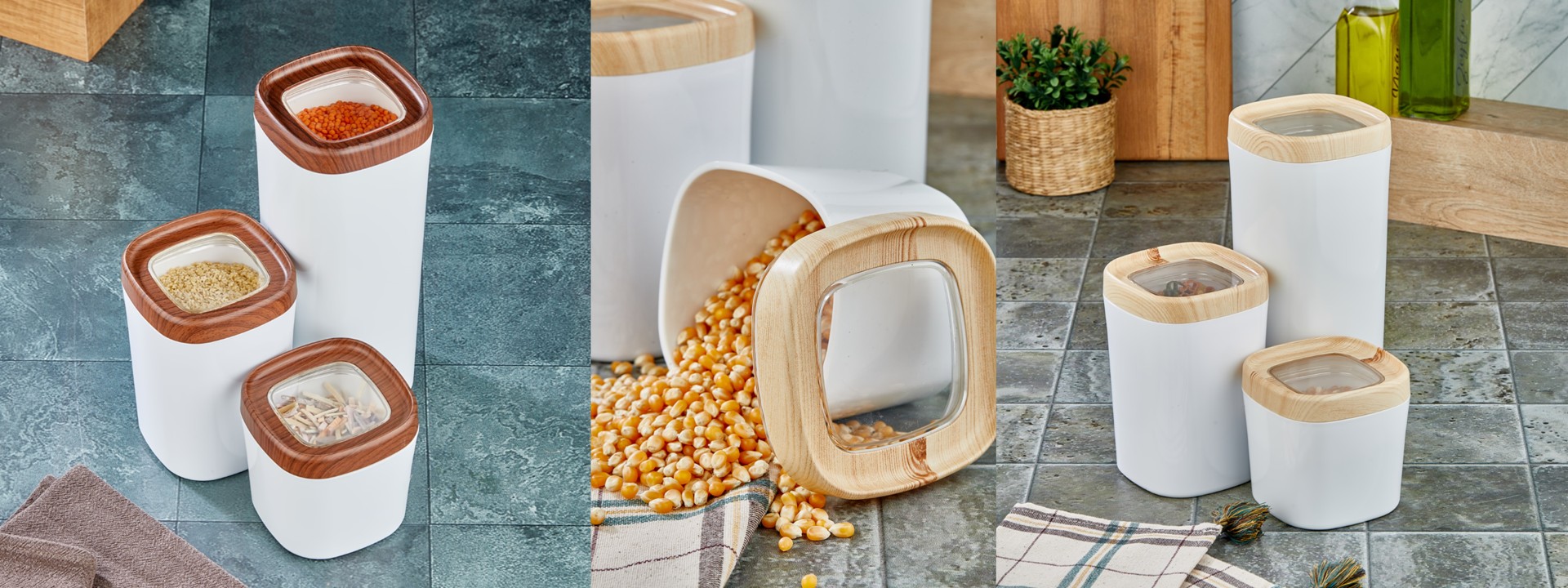 Mugiss - Bonny Erzak Saklama Kabı Ahşap Kaplama Kapak Renkli Hazne 600 Ml